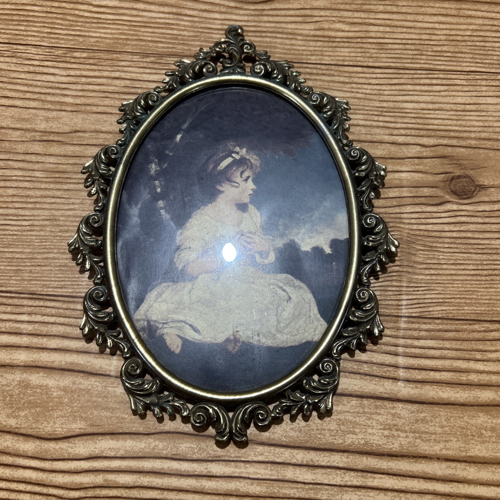 Vintage Italy Brass Metal Framed Age of Innocence Print