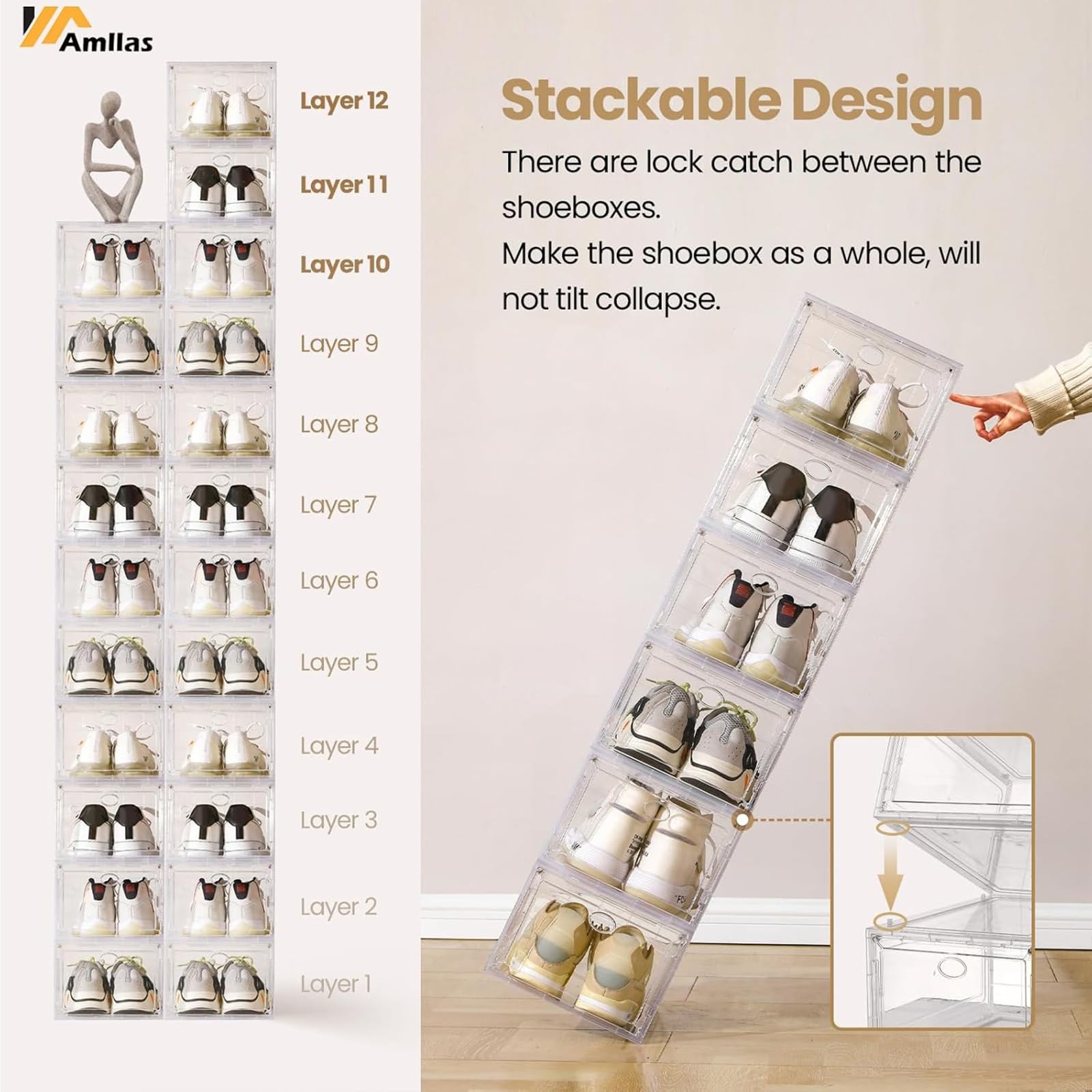 Amllas 12 Pack Clear Shoe Boxes Stackableshoe Storage Boxes For Closetsturdy