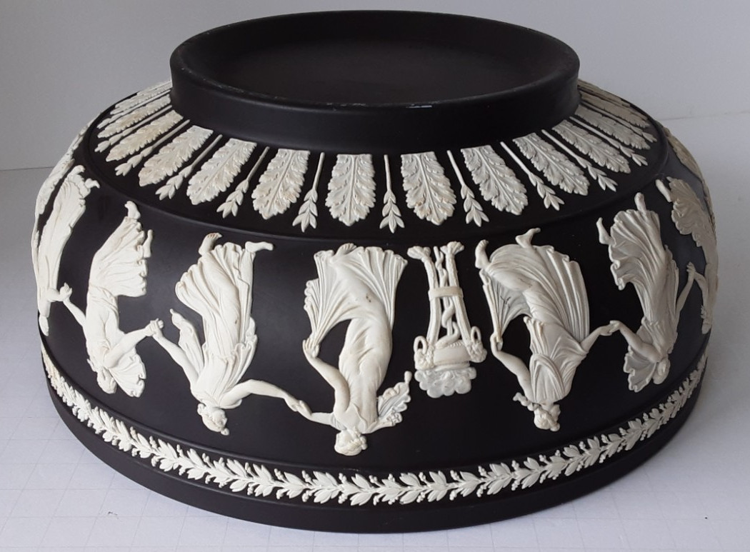 Wedgwood Black Jasperware 10” Large Bowl Centerpiece Dancing Hours England