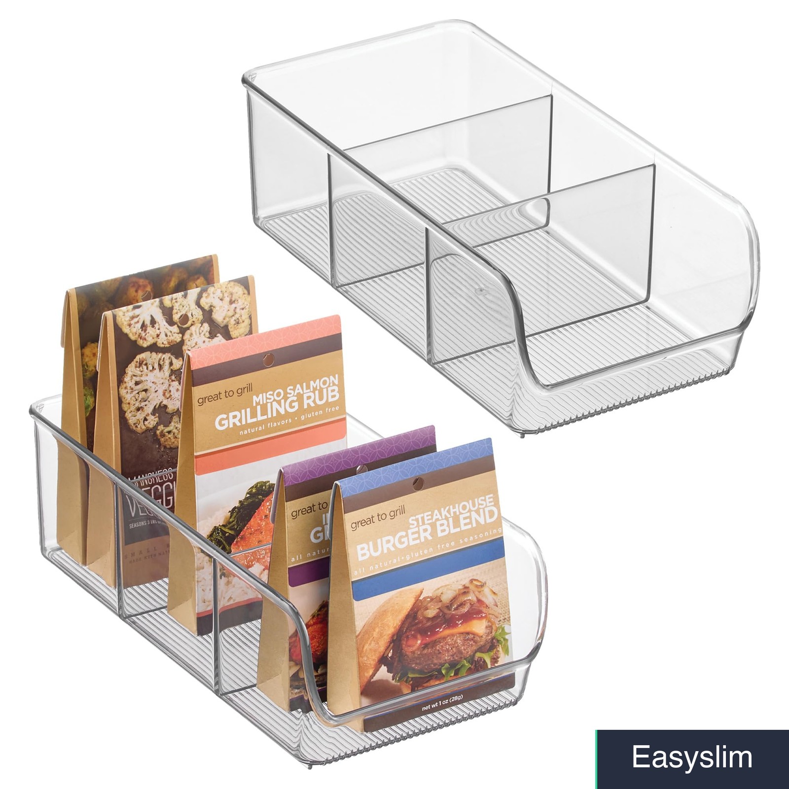 Stackable Storage Bins 3-Section Clear Plastic Set of 2 Organizer