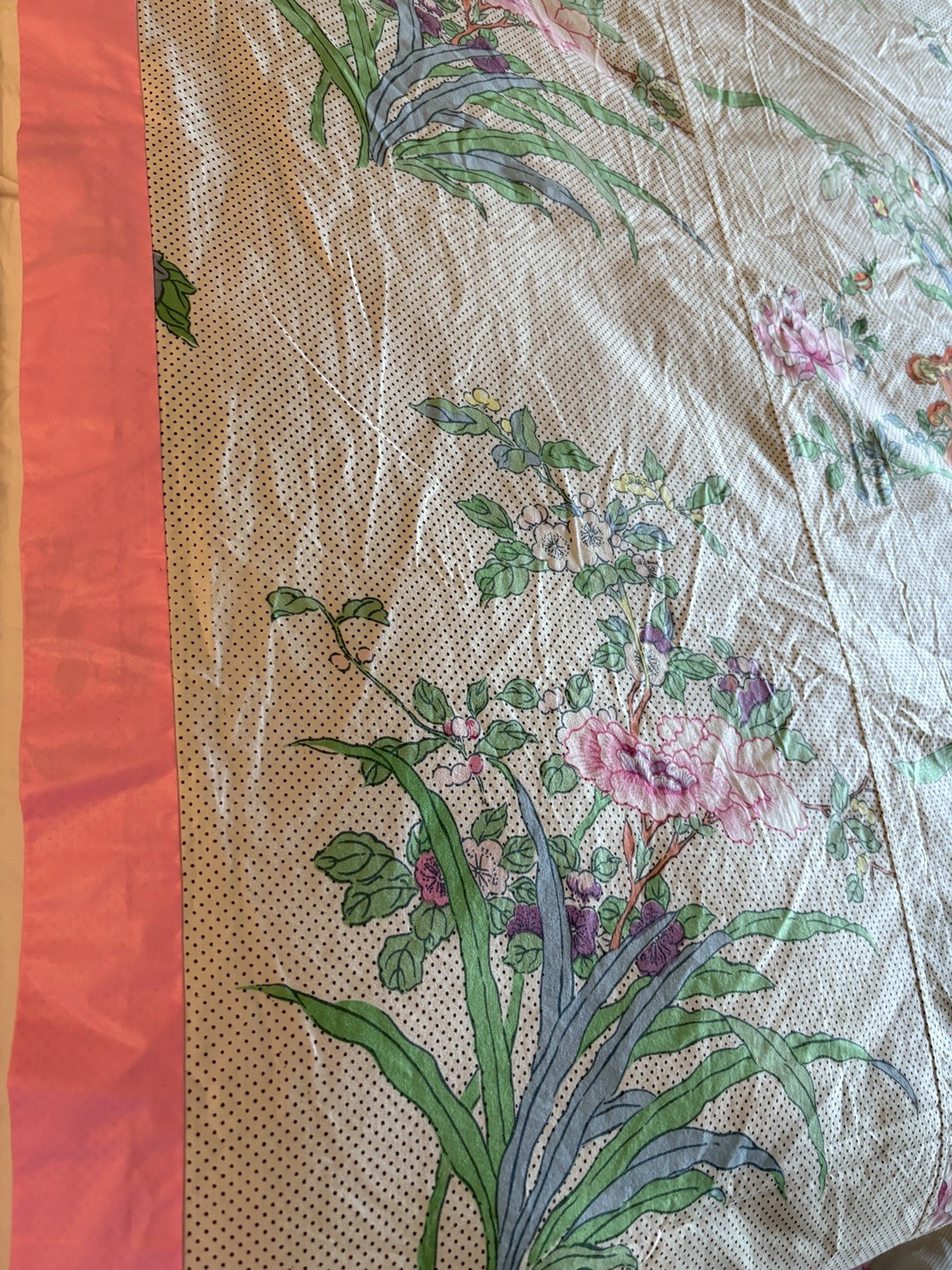 VTG Bedspread Light Weight Pink White floral Hand sewn cotton Blanket 84×92