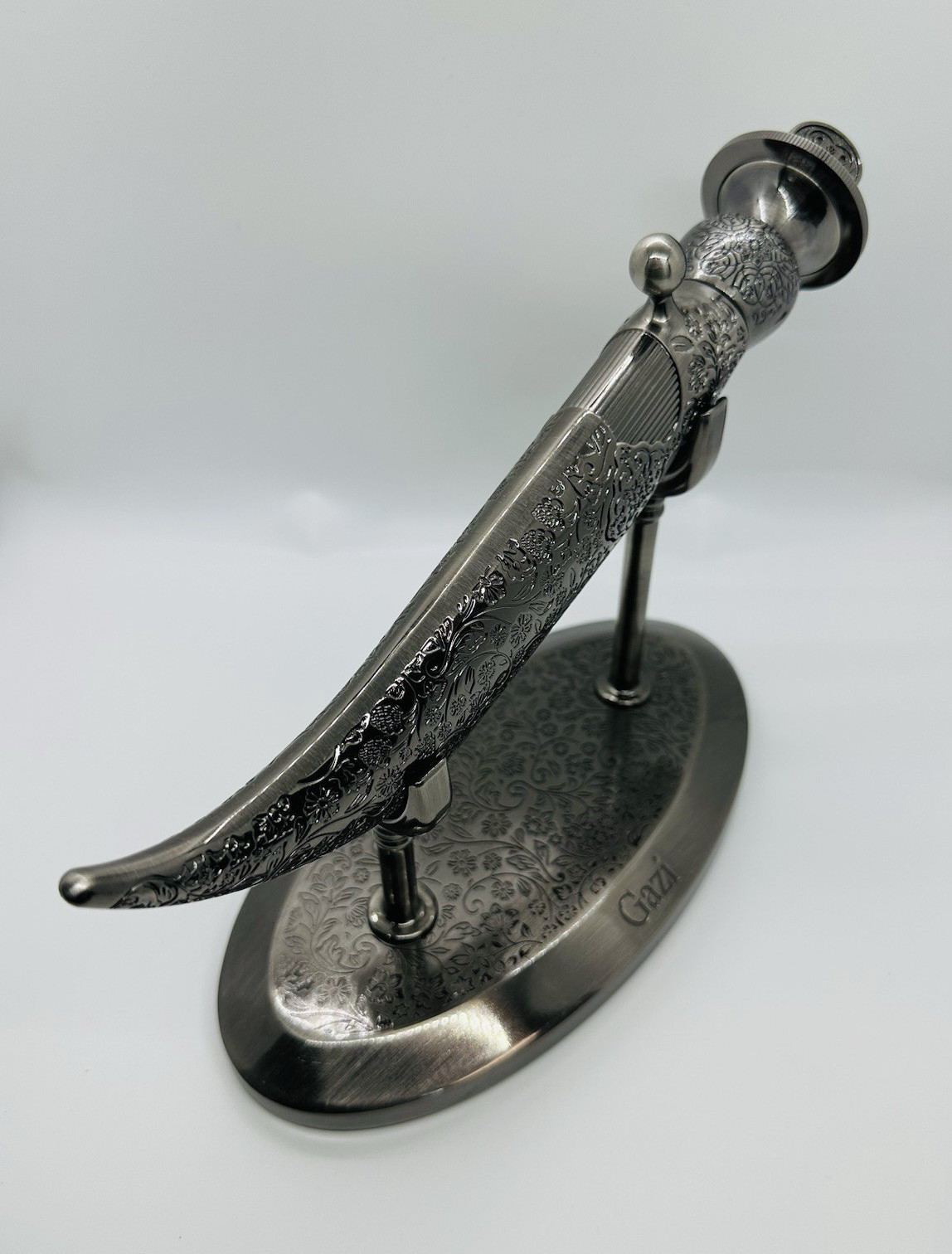 Silver Metal Khanjar Dagger w/ Stand, Full Tang Double Edge Reproduction