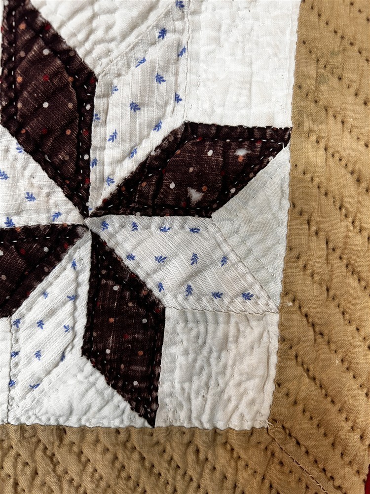 antique quilt patchwork stars red gold and white 69 x 87 print back original