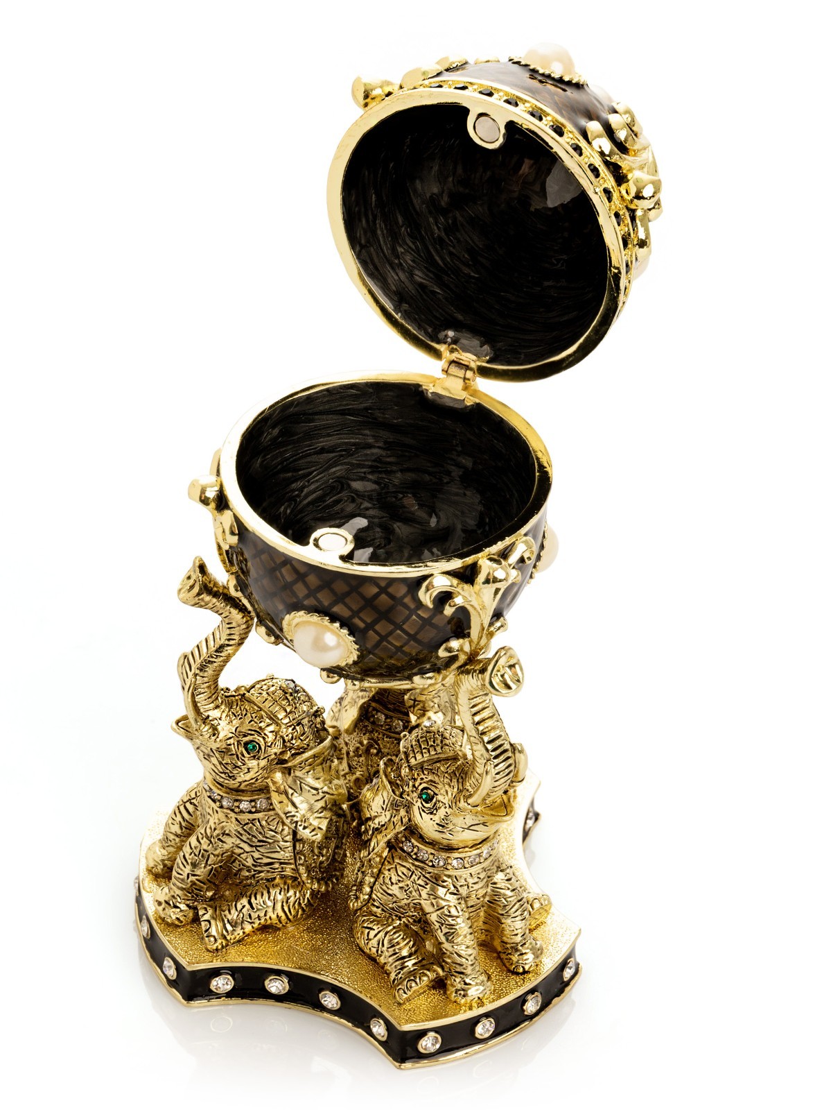 Keren Kopal Large elephants Egg Trinket box Decorated with Austrian Crystals