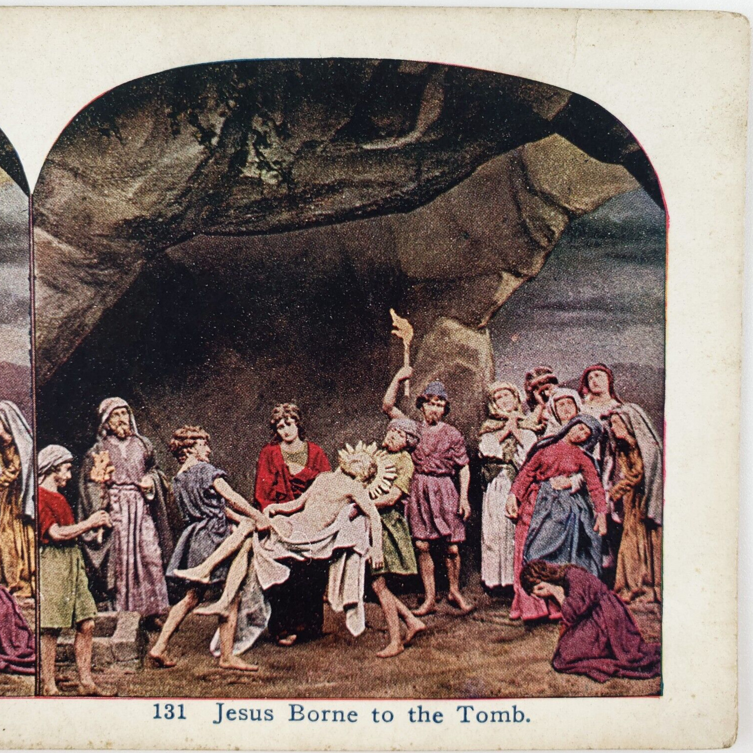Jesus Christ Carried Tomb Stereoview c1905 Cave Bible Story Jerusalem Card E909