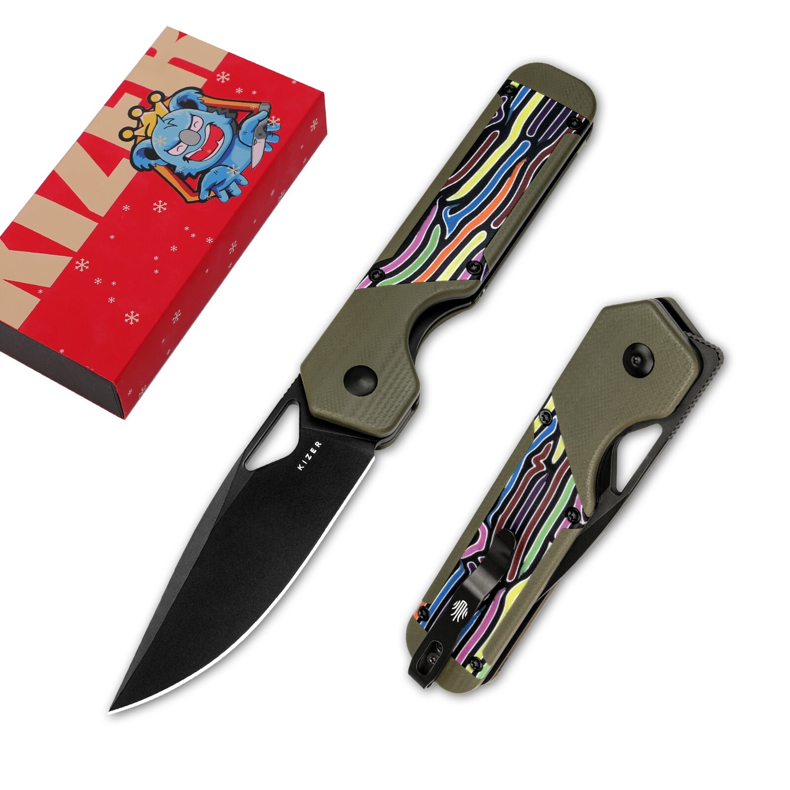 Kizer Militaw Pocket Knife, 3.36” Nitro-V Blade Camping Folding Knife V3634A3