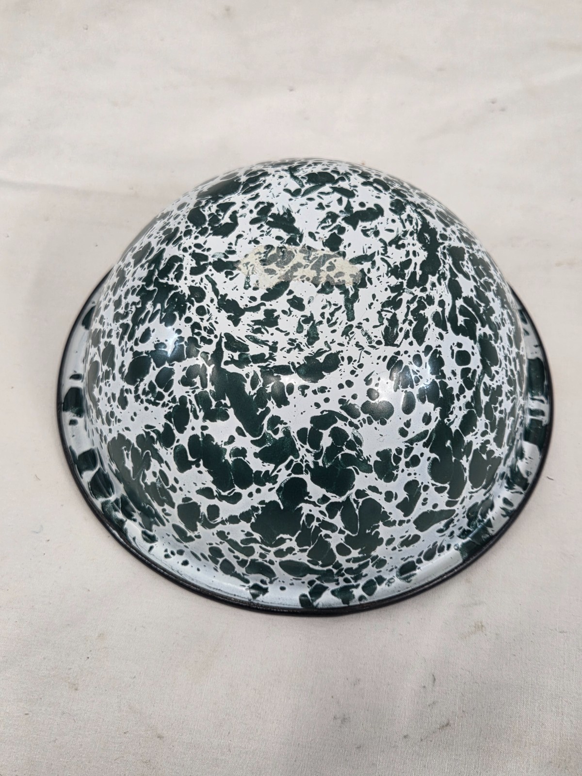 Vtg Green & White Enamelware Splatter Cereal Bowls 6″ Metal