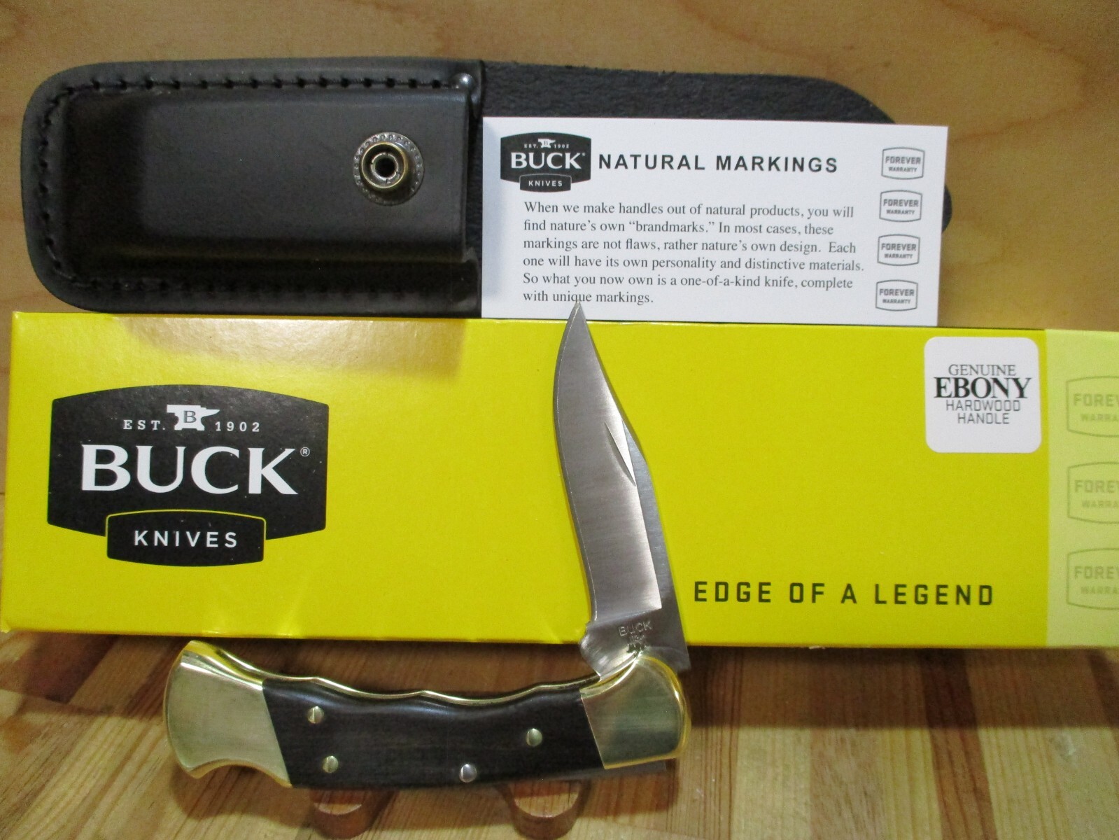 NIB Buck Ebony 112 Finger Groove Ranger Folding Hunting/Pocket Knife & Sheath