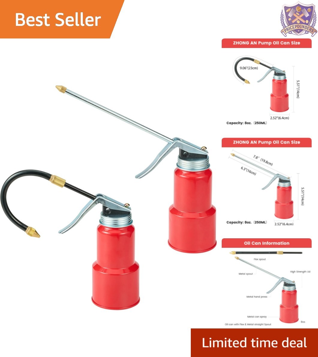 2-Pcs Metal Oil Pump 8oz with Flexible Spout Heavy Duty Maintenance Tool