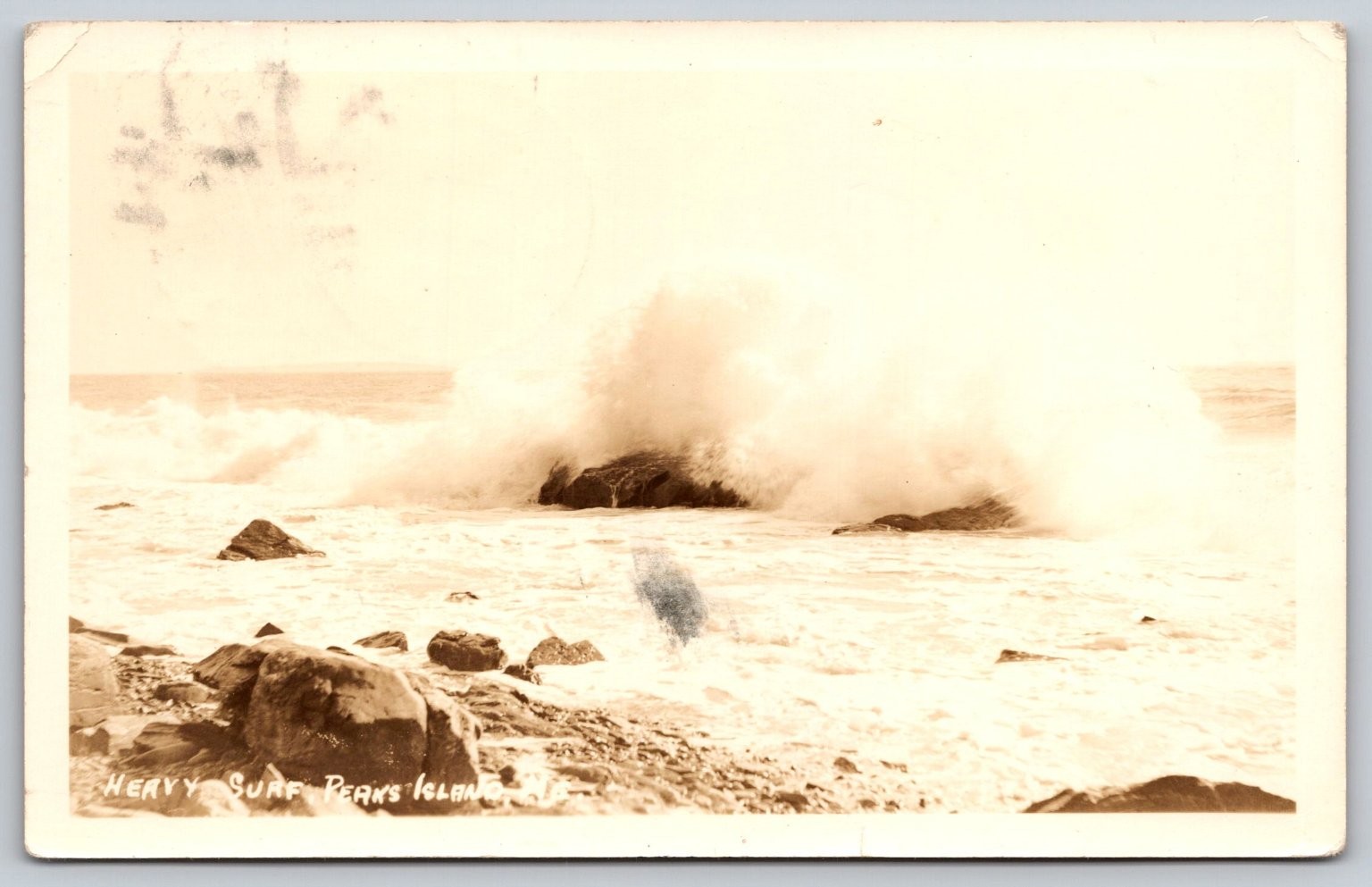 1940 Peak’s Island Maine Heavy Surf RPPC Vintage Real Photo Postcard C418