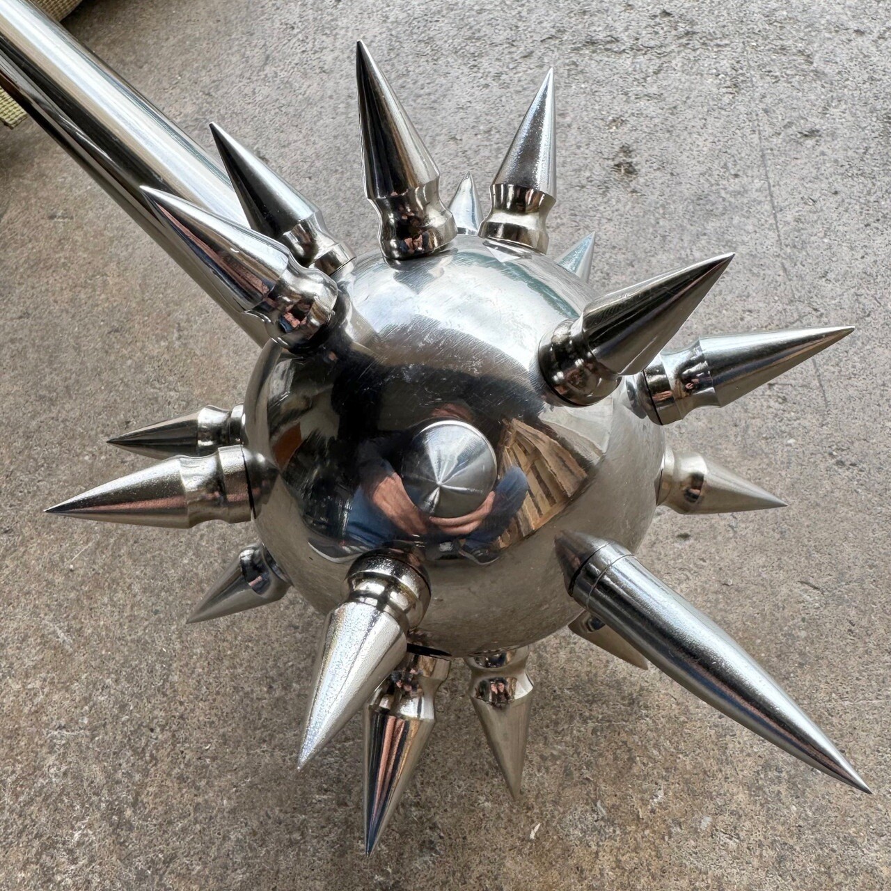 LARP Medieval Spiked Ball Mace STEEL Morning Star Chrome HANDLE, 32” Free Ship