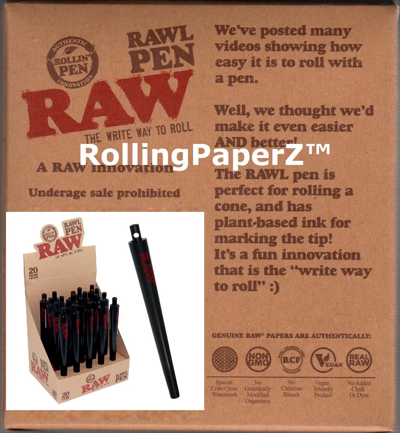 New! RAW Rolling Papers PEN Cone Roller “The Write way to Roll a Cone” RAWL PEN