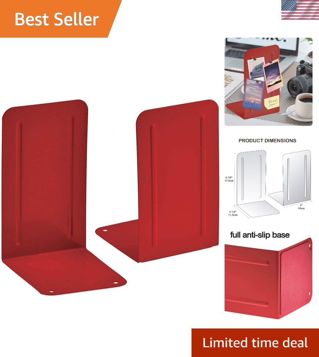 Compact Heavy-Duty Book Ends with Non-Slip Base, Perfect for Home & Office