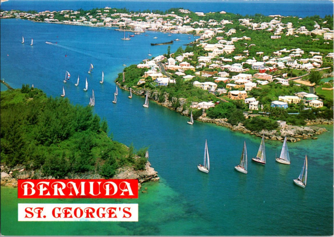 St. George’s Bermuda postcard FLEET OF YACHTS THROUGH TOWN CUT j/13 BR3616