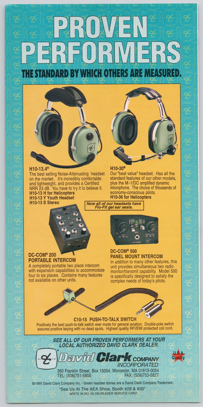 David Clark Headset Intercom Push-To-Talk Switch Worcester MA 1995 Print Ad