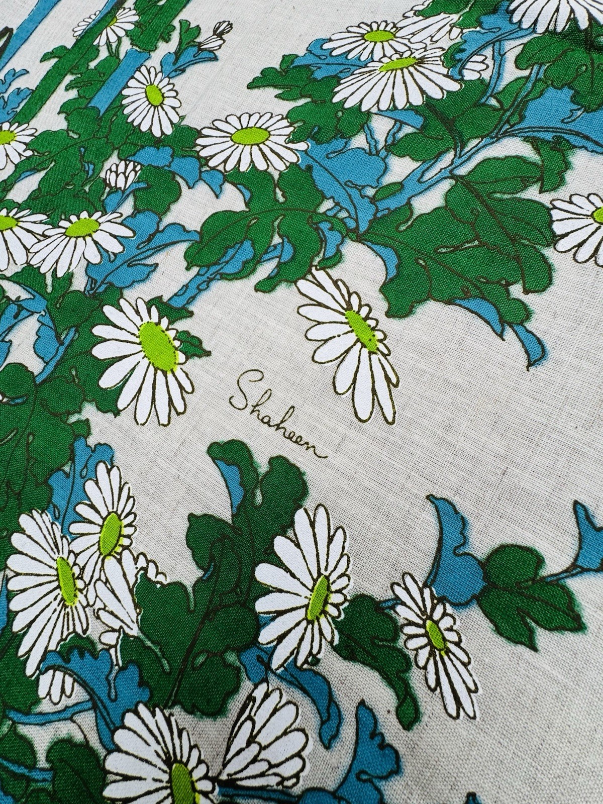 Vintage 1970s Alfred Shaheen Daisy Floral Print Fabric Panel For Dress DEADSTOCK