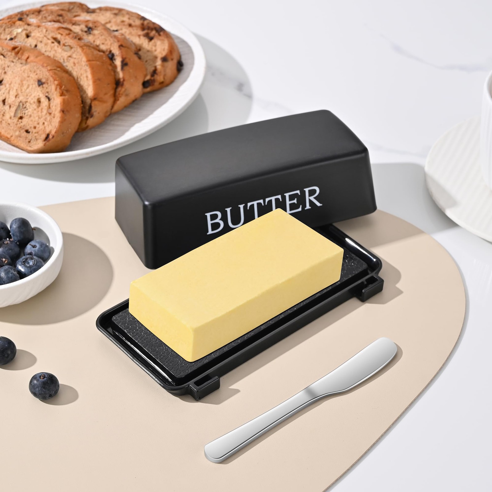 Butter Dish With Cover And Knife,Food Grade Plastic Large, Black