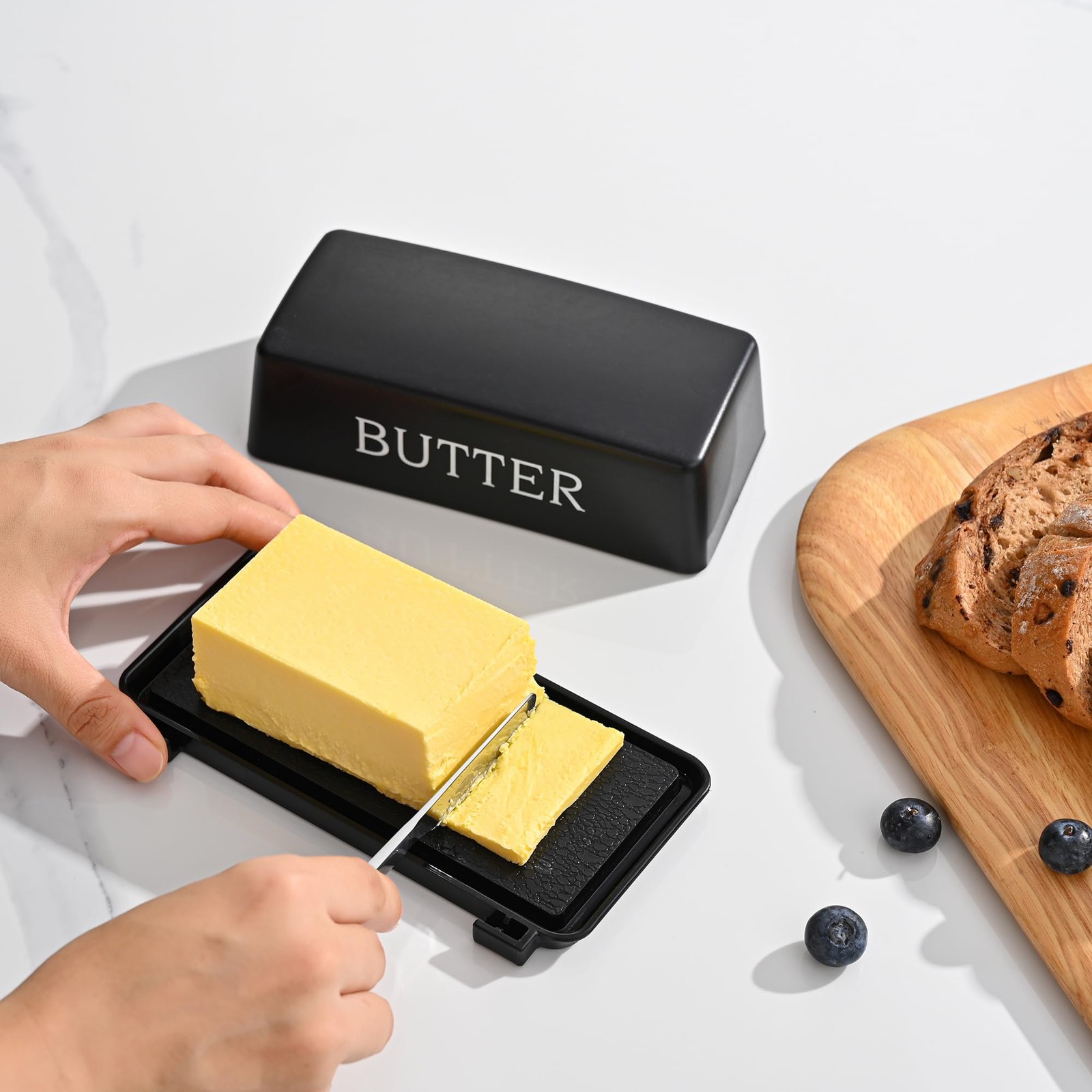 Butter Dish With Cover And Knife,Food Grade Plastic Large, Black
