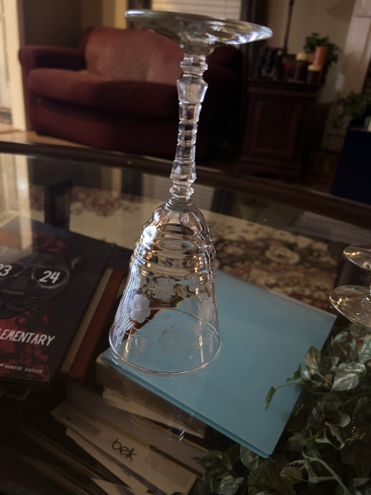 Set 5 1940s Libbey Rock Sharpe Berkley Crystal#3005-4 Etched FloralWater Goblets