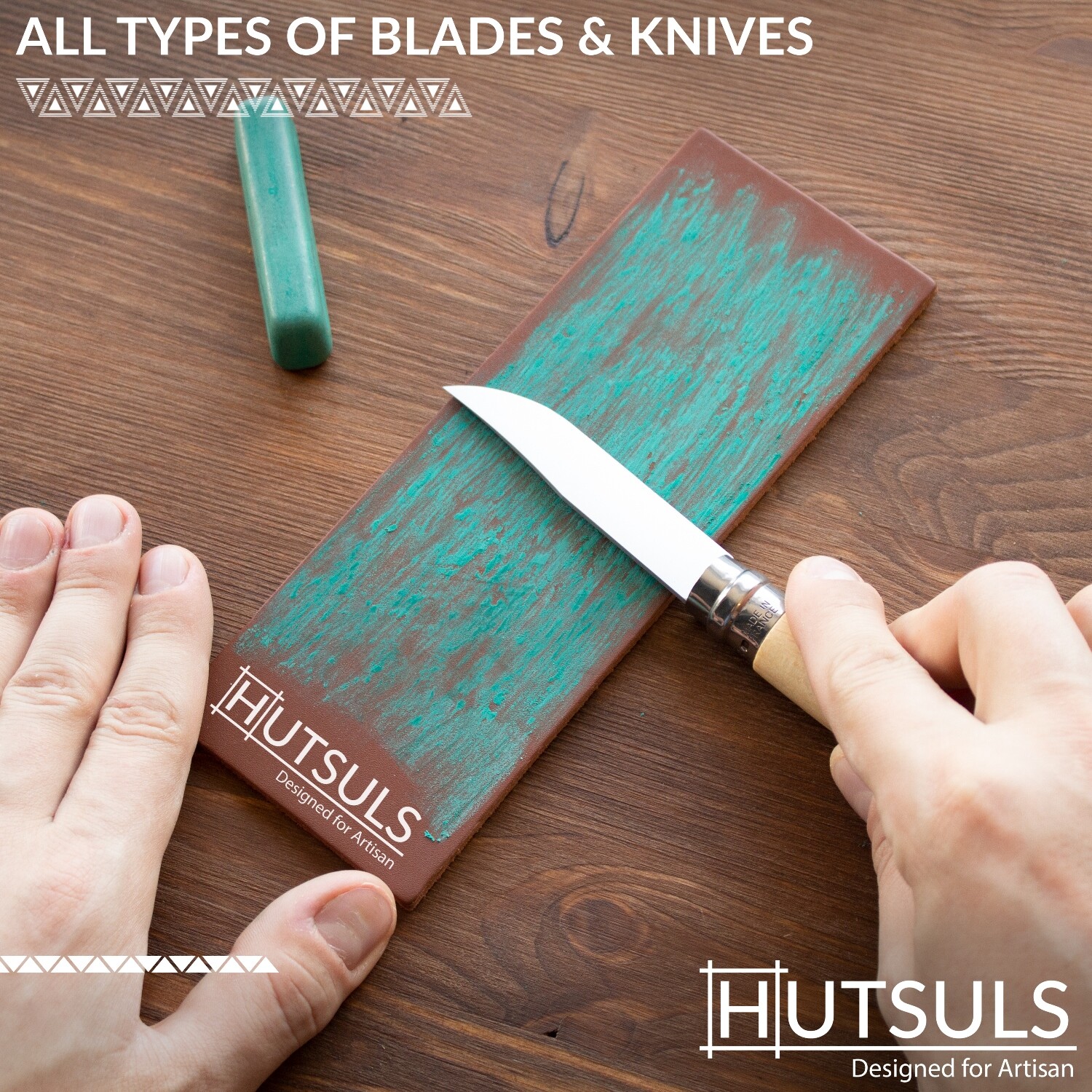 HUTSULS Brown Leather Strop Green Honing Compound Stropping Kit Knife Sharpener