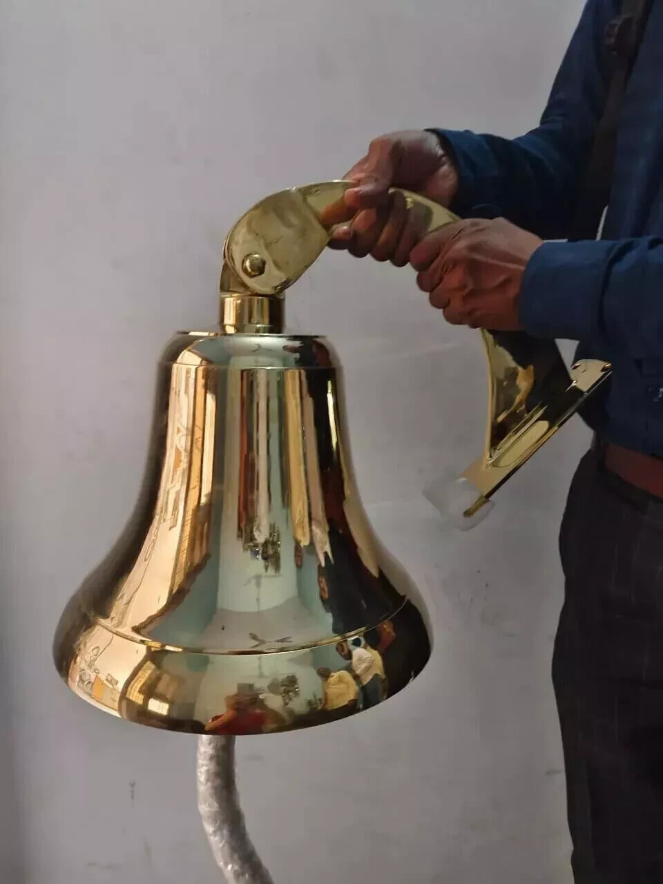 Nautical 18 Big Hanging Door Bell Antique Brass Ship With Wall Mounted Bracket