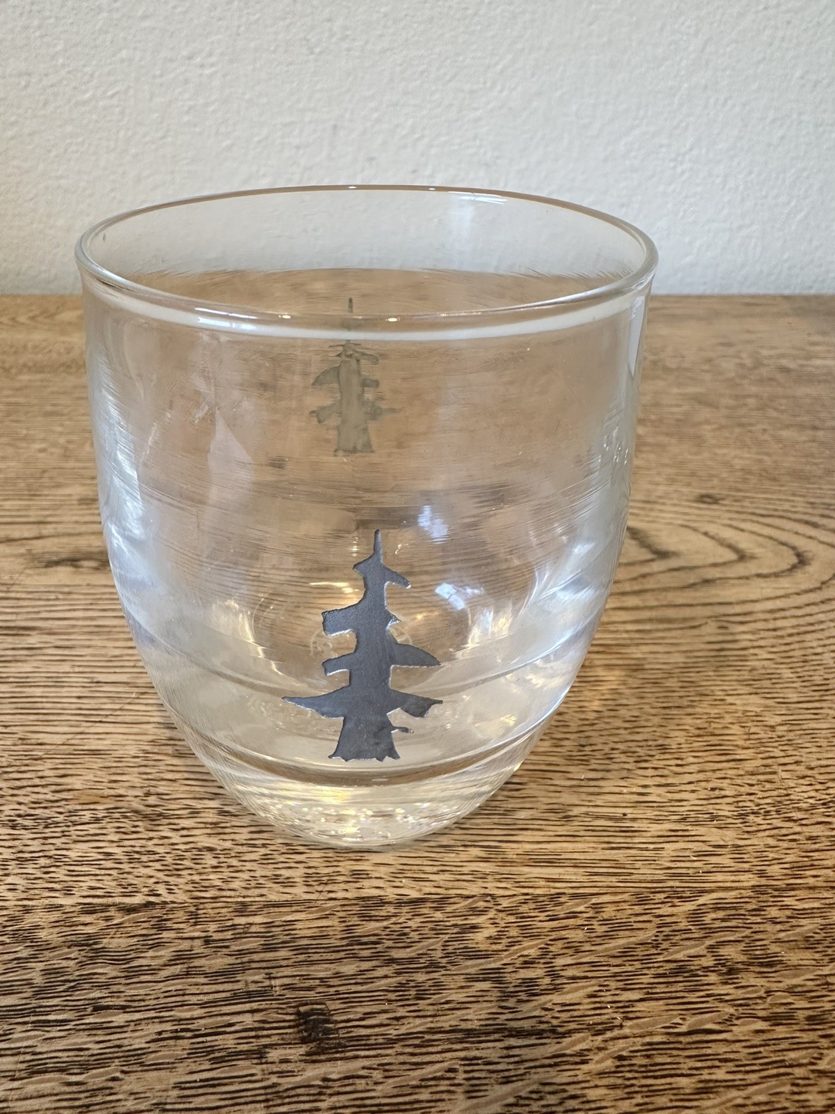 GLASSY BABY CANDLE VOTIVE HOLDER ETCHED TREES HOLIDAY