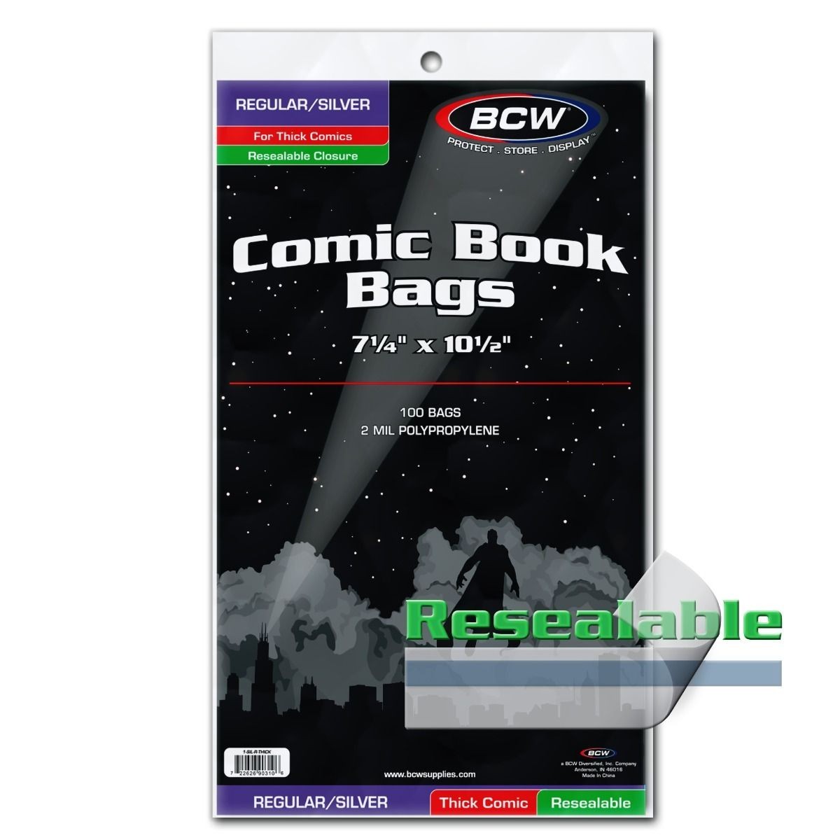 50 – BCW Silver Thick Resealable 2MIL Poly Comic Book Bags & Backing Boards