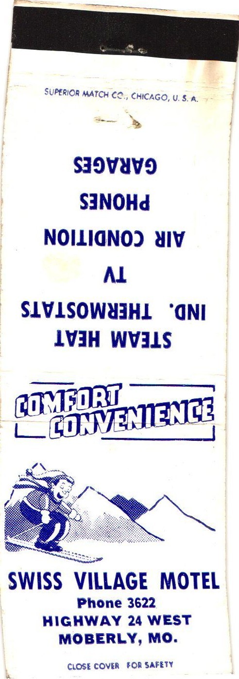 Swiss Village Motel Moberly MO Vintage Matchbook Cover Pre-1940