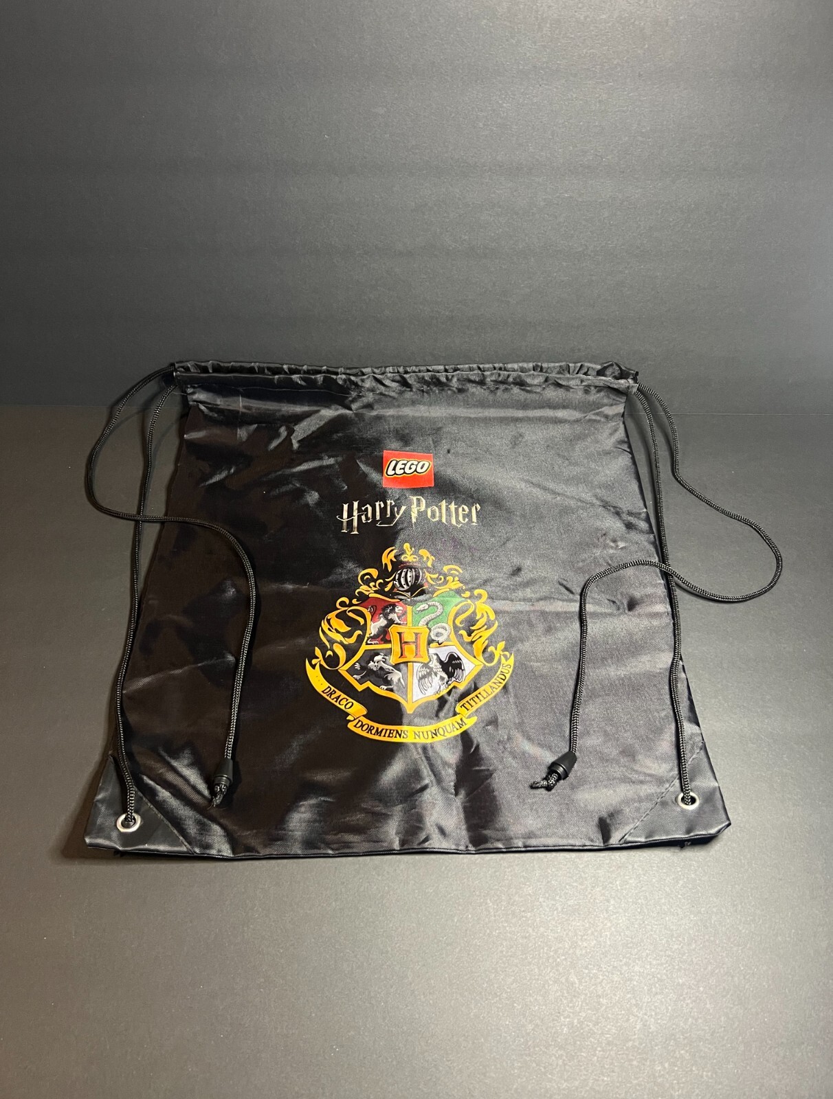 Lego Harry Potter Crest Black Polyester Cinch Drawstring Backpack Bag 16 x 14″