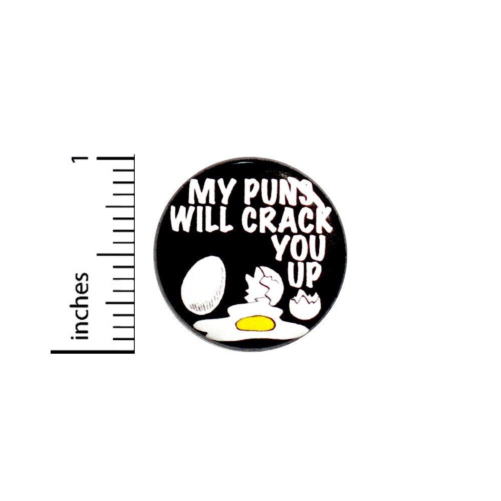 Vintage 80s 90s Style Pin Button My Puns Will Crack You Up Egg Funny 1” 74-25