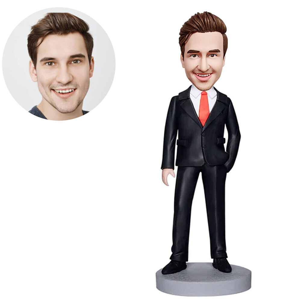 Custom Bobbleheads Figures Personalized Male Executive In Red Tie Gift for Boss