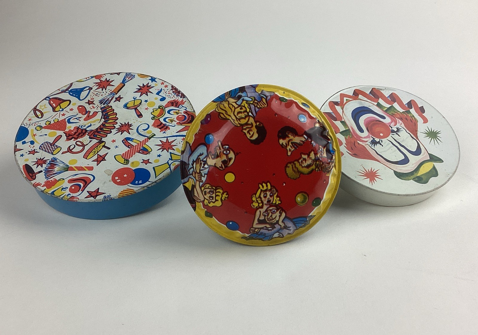 Vintage Halloween Lot Of 3 1960s Tin Noisemakers Rattle, 2 Ratchet