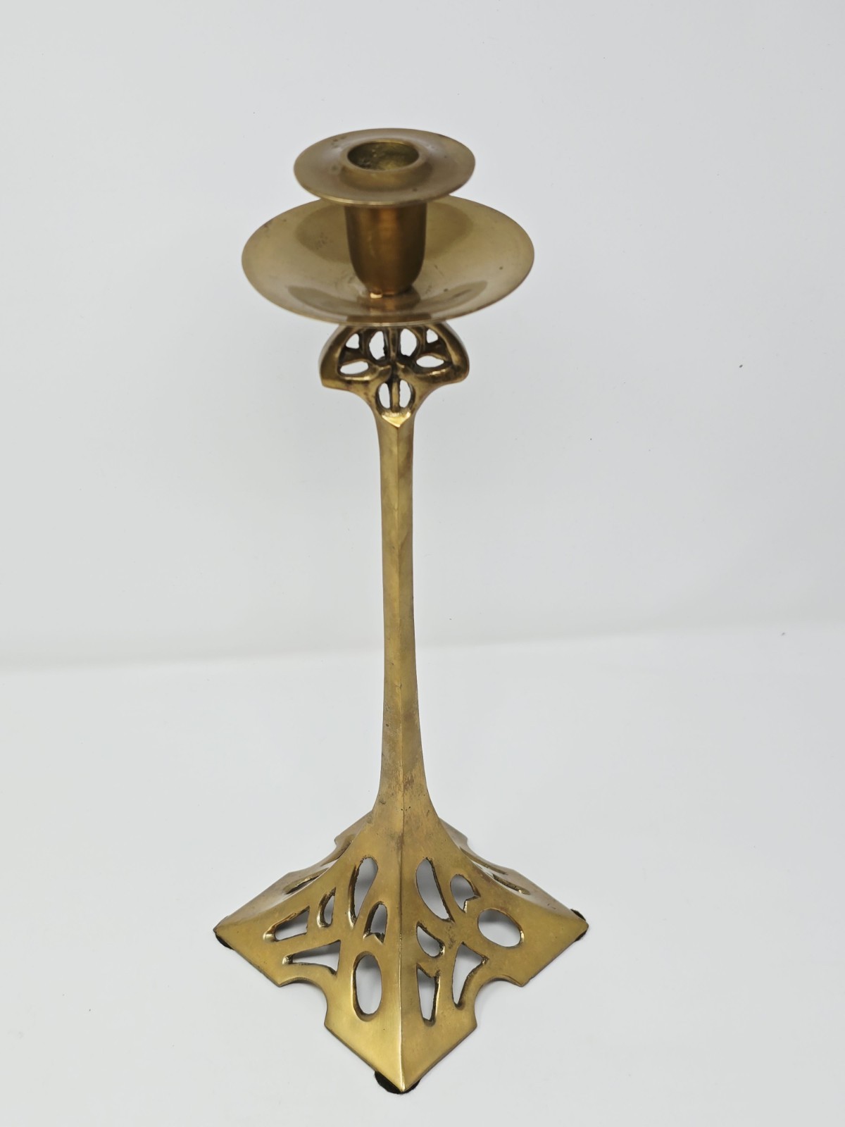 Vintage Art Nouveau Brass Candlestick Elongated “Eiffel Tower” Silhouette