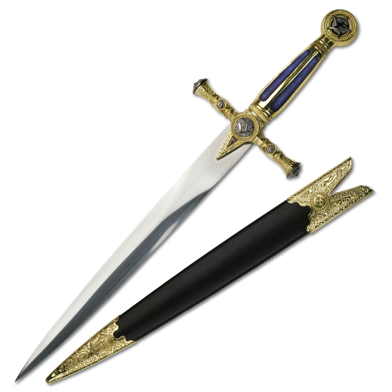 21.5″ BladesUSA Mason Medieval Short Sword w/Alloy Handle and Leather Scabbard