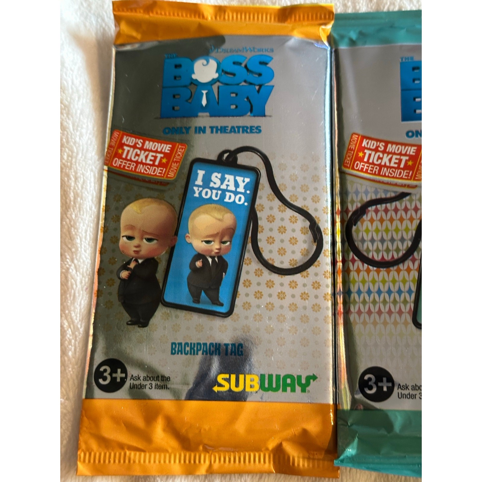 3 The Boss Baby 2017 Subway Movie Promo Backpack Tag Kids Accessory Collectible