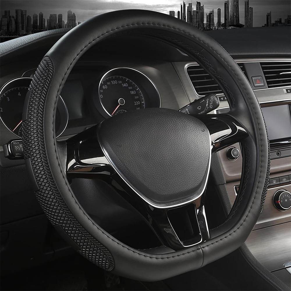 D Shape Steering Wheel Cover,Universal 14.5-15 Inch Car Black Leather Steerin…