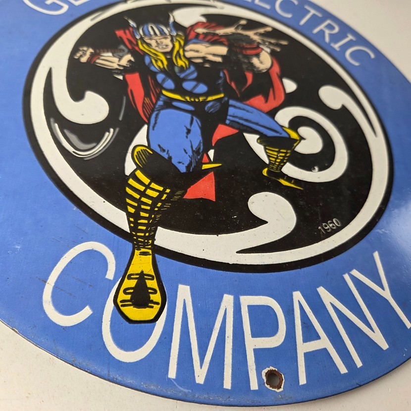 Vintage General Electric Sign – Thor Marvel Gas Auto Shop Pump Porcelain Sign