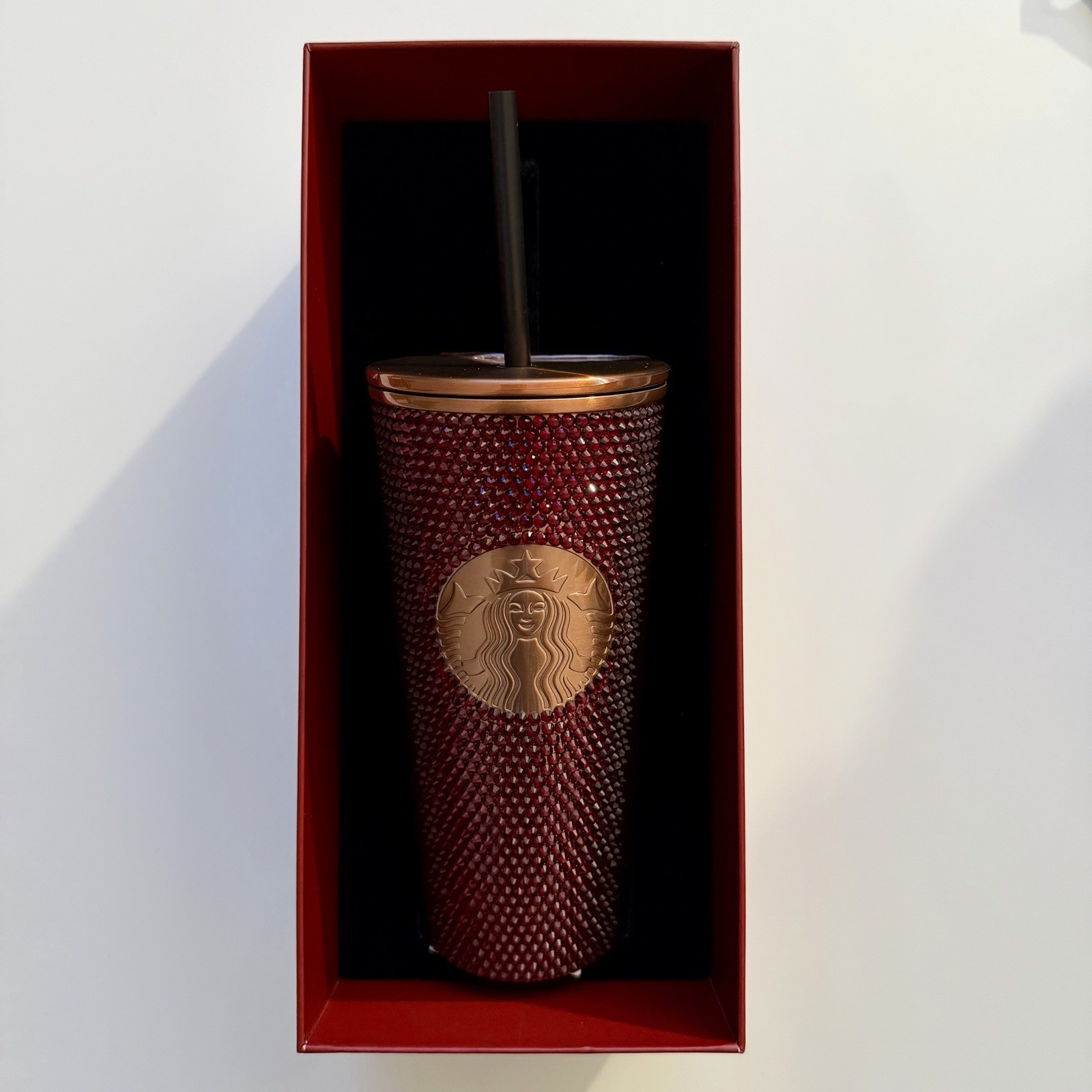 Starbucks Vietnam Exclusive Rose Gold Red Rhinestone Tumbler Cup 24oz