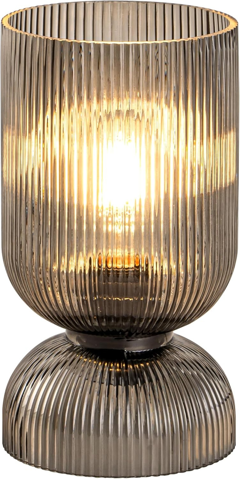 Modern Table Lamp,Glass Mid Century Lamp with Smoky Gray Glass Shade, Bedside La