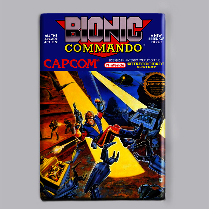 BIONIC COMMANDO – 2″ x 3″ FRIDGE MAGNET (nintendo nes game box art retro 1987)