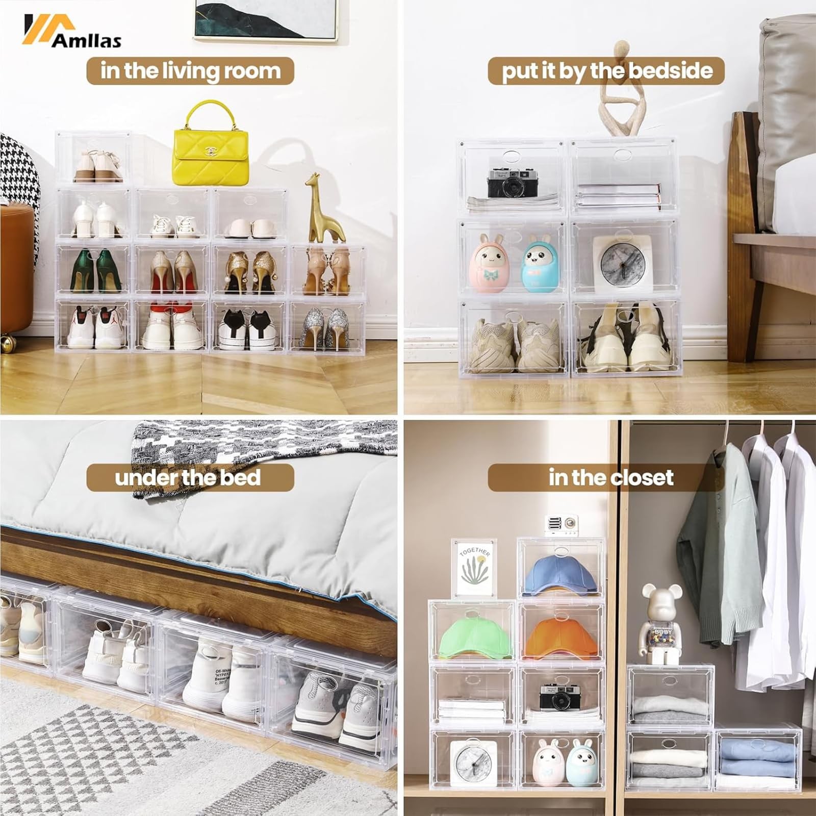 Amllas 12 Pack Clear Shoe Boxes Stackableshoe Storage Boxes For Closetsturdy