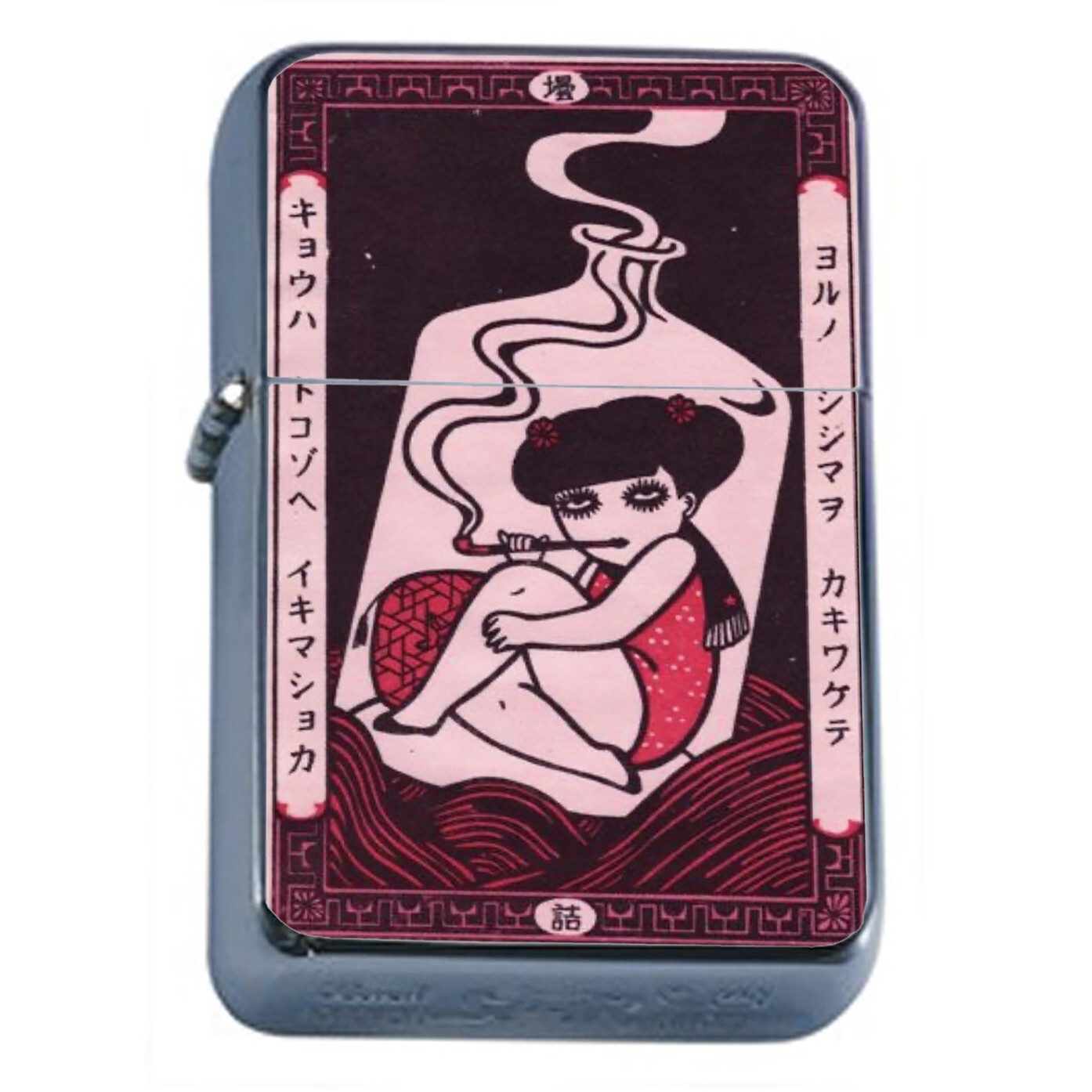 Oil Lighter Smoking Woman in Jar Vintage Illustration