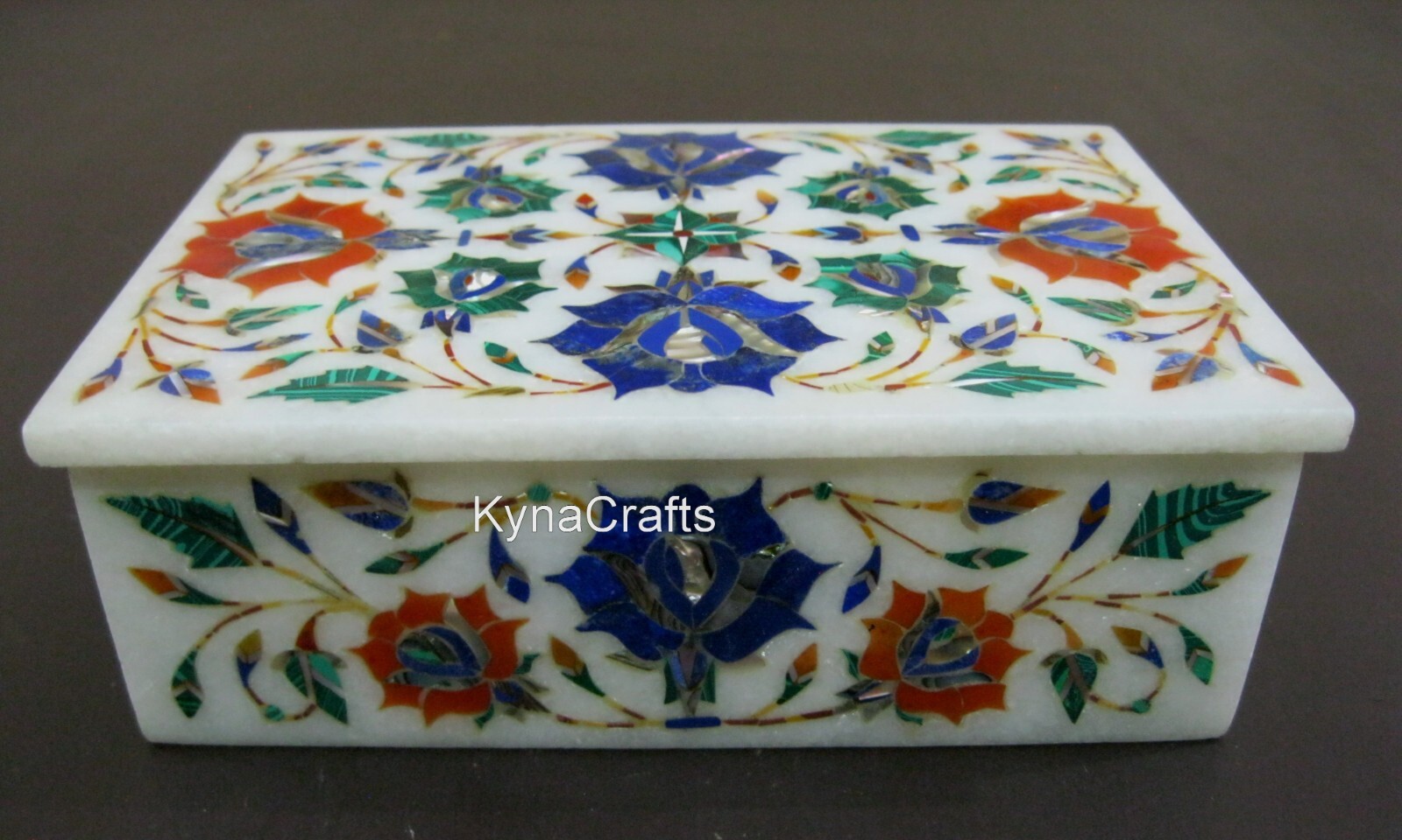 6 x 4 Inches Marble Decorative Box Semi Precious Stone Inlay Work Multiuse Box