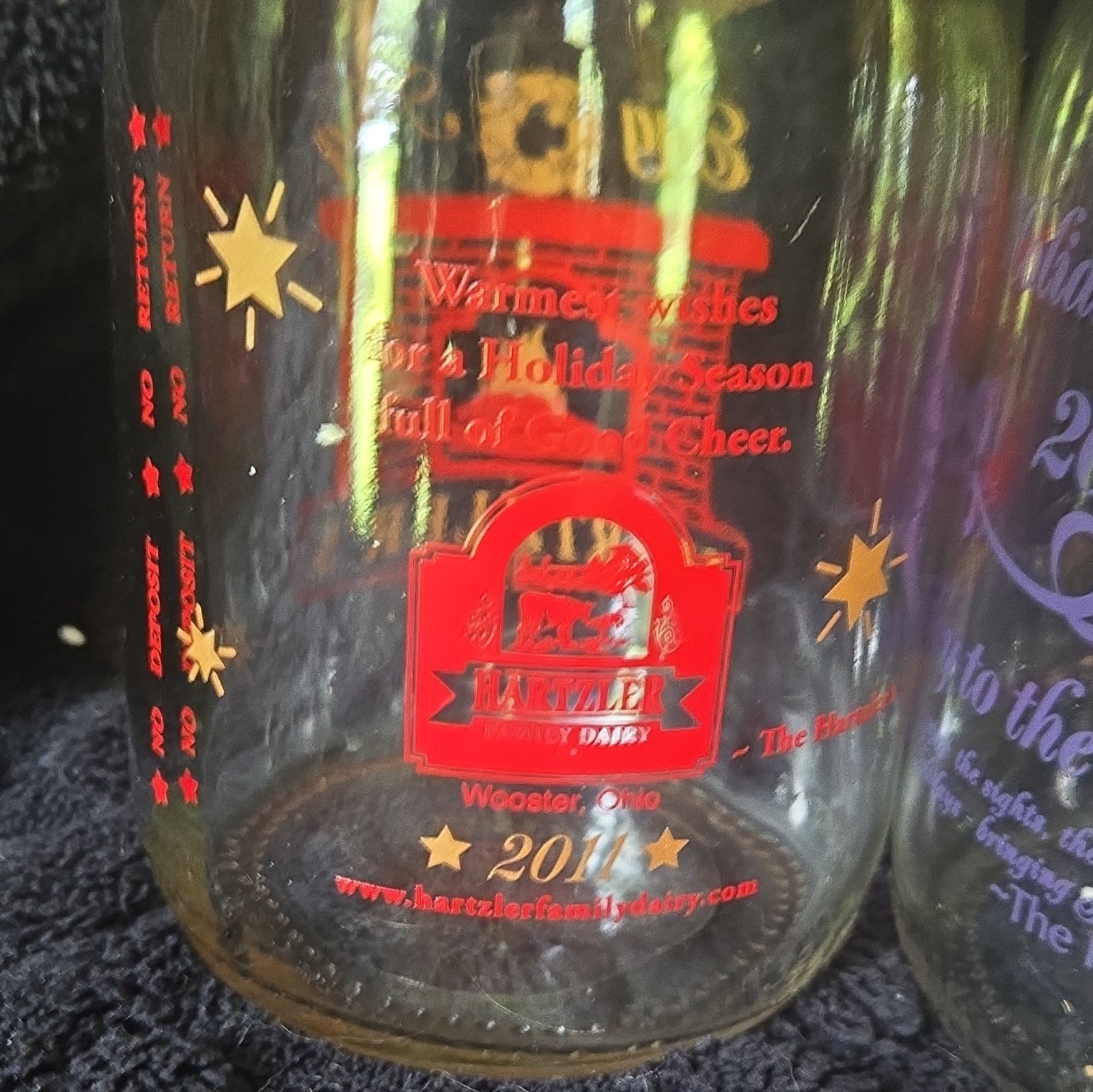 Hartzler’s Egg Nog Holiday Edition Clear Glass Milk Bottles Lot of 2