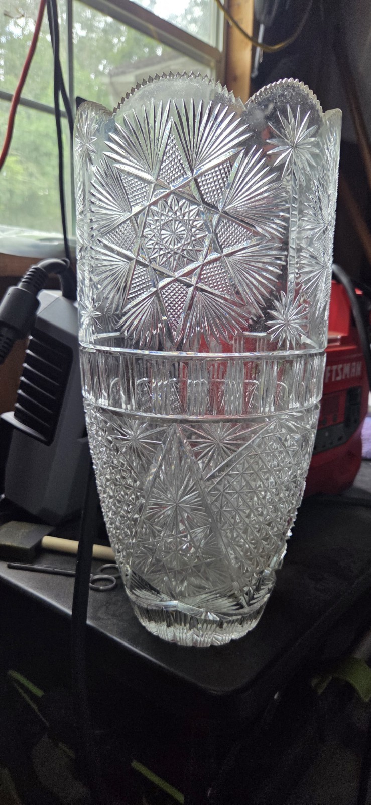 Antique 1900s ABP Cut Glass Crystal 14″ Cylinder Vase 7lbs LOCAL PICKUP ONLY
