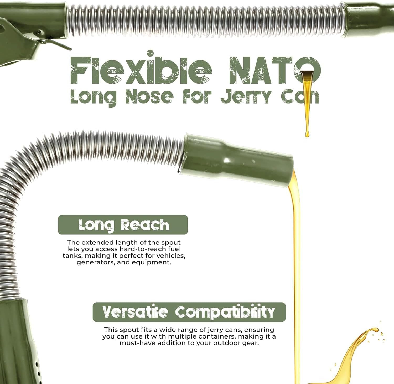 Ultimate NATO Long-Nose Flexible Jerry Can Spout/Nozzle, Perfectly Designed for
