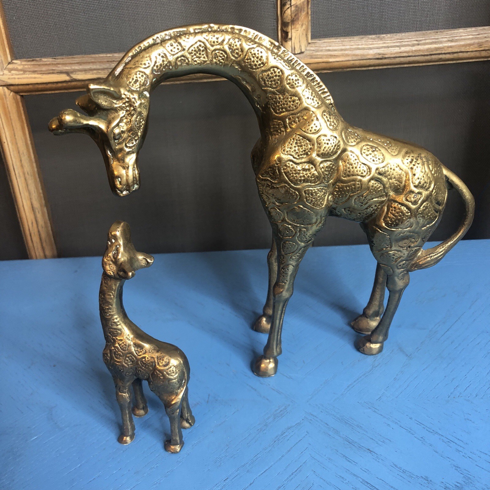 Brass Giraffe Statue Figurines, Mom & Baby * and 5 Inches Tall , Felt on Feet