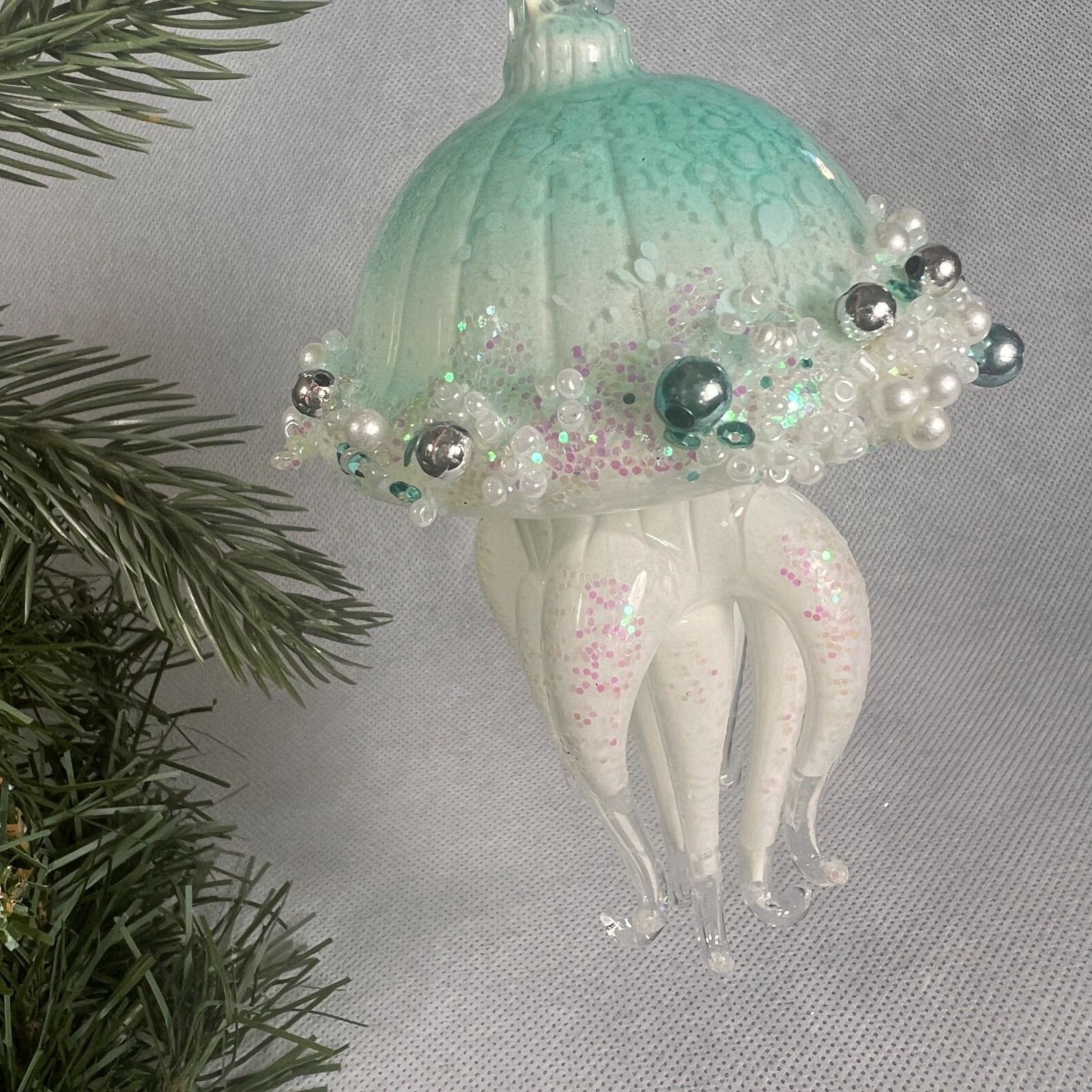 Kurt Adler Luminosity Glow In the Dark Glass Jellyfish Ornament T3732 Nautical