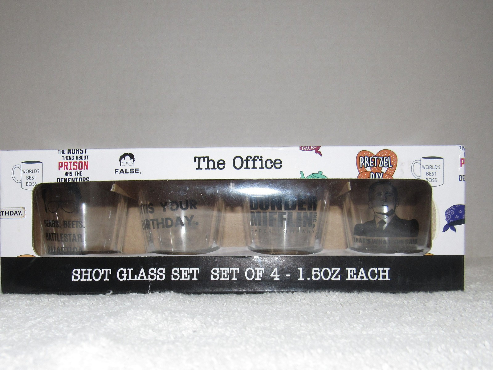 The Office Show Gift Set 4 Shot Glasses Michael Scott (Steve Carell) ect.,