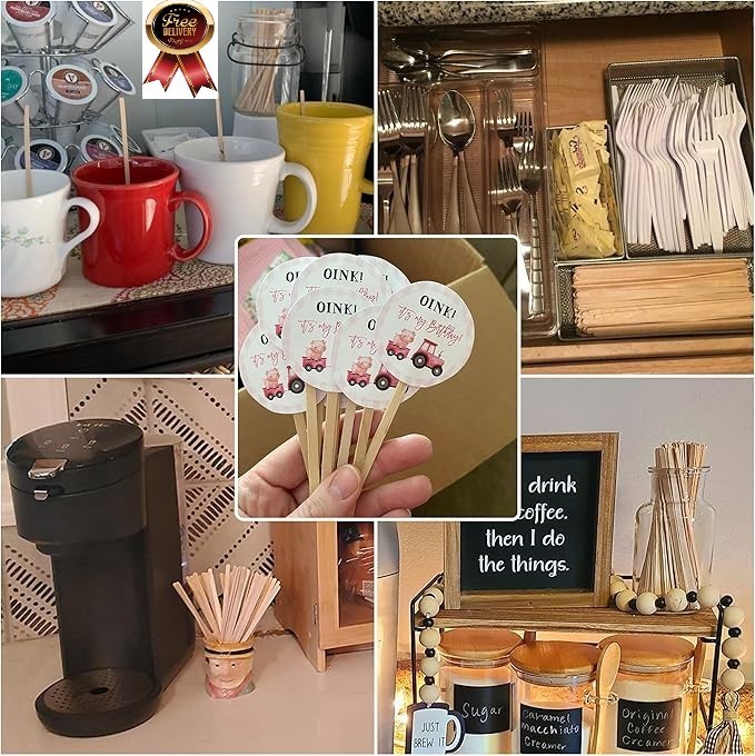 Wooden Coffee Stirrers Coffee Stir Sticks 7.5 Inch 100pcs Disposable Birch Woo